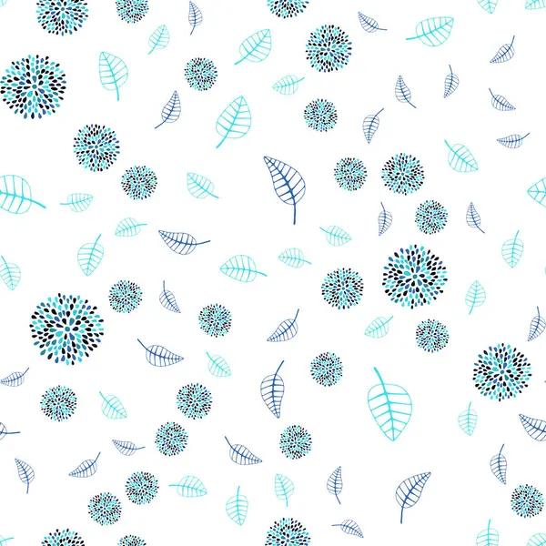 Koyu mavi vektör sorunsuz doodle zemin yaprak ve çiçek ile. Renkli resimde doodle tarzı yaprakları, çiçekleri ile. Doodle tasarım web siteniz için kullanılabilir.