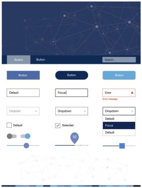 Hafif mavi vektör UI kiti poligonal tarzı daireler ile. Renkli UI/ux kiti ile üçgenler, üstbilgi çevrelerde. Bu örnek için sitesidir.