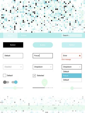 Hafif mavi vektör stil rehberi daireler ile. Renkli UI/ux kiti ile üstbilgi küreler oluşuyordu. Bu örnek için sitesidir.