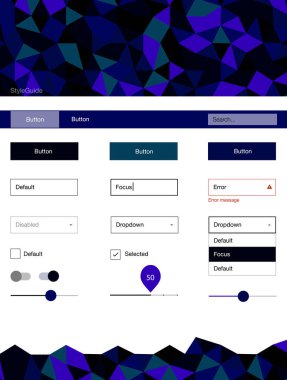 Koyu mavi, yeşil üçgen tarzı kullanıcı arabirimi ux kiti vektör. Renkli UI/ux kiti üstbilgi ile üçgen oluşuyordu. Bu örnek için sitesidir.
