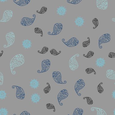 Açık mavi, yeşil vektör sorunsuz doodle arka plan ile yaprak ve çiçekler. Yaprak ve çiçek ile yeni renkli resimde. İş tasarımınız için yeni stil.