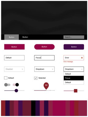 Koyu mavi, kırmızı UI ux kiti ile çizgiler, oval vektör. Degrade yarı ton mermer stiliyle yaratıcı çizimde. Bu web siteleri için kullanabileceğiniz şablon.