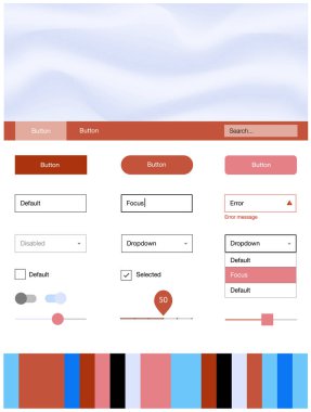 Açık mavi, kırmızı vektör UI kiti balonu şekiller ile. Gradyan memphis tarzı ile zarif parlak illüstrasyon. Web siteleri için basit renkli tasarım.