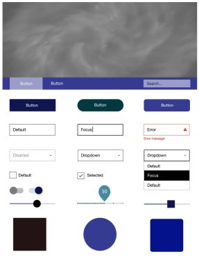 Işık mavi, kırmızı yıldız ile malzeme tasarım kiti vektör. Web Kullanıcı arabirimi kiti ile onun üstbilgisindeki soyut degrade bulutlar. Web siteleri için basit renkli tasarım.