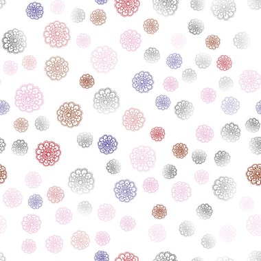 Açık mavi, kırmızı vektör sorunsuz doodle parlak şablonu. Parlayan doodle tarzı çiçekli illüstrasyon renkli. Web siteleri ve tasarımlar için desen.