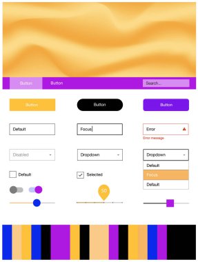 Açık mavi, sarı vektör UI kiti balonu şekiller ile. Gradyan ile mermer tarzı kıvırcık illüstrasyon parlayan. Sen-ebilmek kullanma için açılış sayfaları bu şablonu.