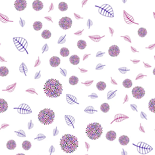 Koyu mavi, kırmızı yaprakları ve çiçekleri ile Dikişsiz doğal desen vektör. Renkli resimde doodle tarzı yaprakları, çiçekleri ile. Marka kitap zarif desen.