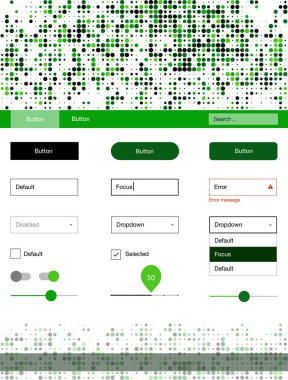 Koyu yeşil vektör tel kafes kiti noktalı. Web Kullanıcı arabirimi kiti başlığını soyut degrade daireler ile. Web siteleri, açılış sayfaları için güzel düzeni.
