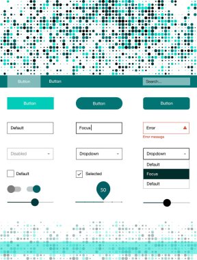 Açık yeşil noktalar ile malzeme tasarım kiti vektör. Başlığını renkli gradyan daireler modern stil kılavuzu. Açılış sayfanız için modern şablon.