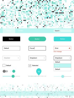 Açık yeşil noktalar ile malzeme tasarım kiti vektör. Güzel UI ux kiti ile onun üstbilgisindeki renkli noktalar. Web siteleri, açılış sayfaları için güzel düzeni.