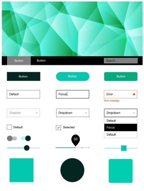 Işık yeşil vektör tasarım UI kiti ile mozaik. UI Ux kiti başlığını poligonal renkli arka plan ile. Bu örnek açılış sayfanız için mu.