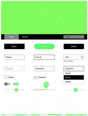 Işık yeşil vektör stil rehberi üçgen, daire ile. UI Ux kiti başlığını poligonal renkli arka plan ile. Web siteleri, açılış sayfaları için güzel düzeni.
