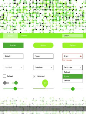Işık yeşil vektör UI kiti noktalı. Dekoratif UI takımı tasarım renkli noktalar ile soyut tarzda. Bu web siteleri için kullanabileceğiniz şablon.