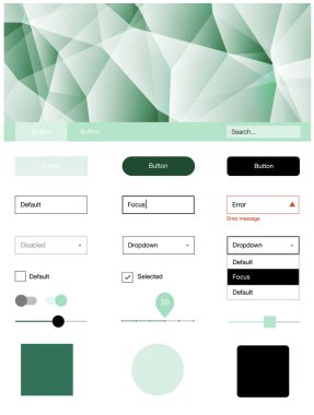 Işık yeşil vektör web UI kiti poligonal tarzı. Renkli UI/ux kiti üstbilgi ile üçgen oluşuyordu. Açılış sayfanız için modern şablon.