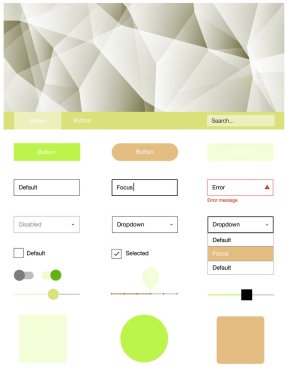 Açık yeşil, kırmızı vektör UI ux kiti üçgen tarzı. Üçgenler ile poligonal tarzında modern stil rehberi. Bu örnek açılış sayfanız için mu.