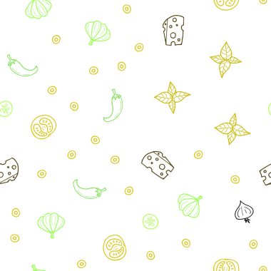 Karanlık çok renkli vektör sorunsuz arka plan ile lezzetli yemekler. Fast Food renkli gradyan ile bulanık arka plan üzerinde. Reklam, kitapçıklar, broşürler restoranlar için desen.