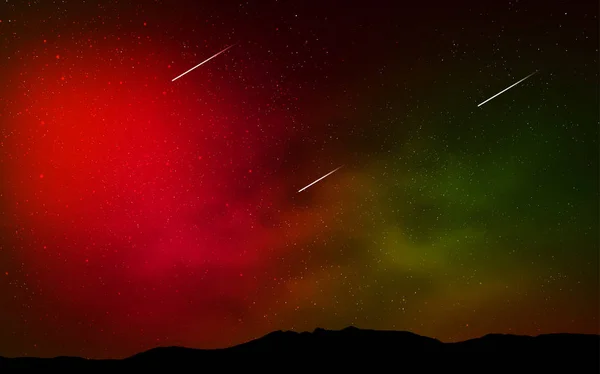 Ciemno Zielone Czerwone Tło Galaktyki Gwiazdy Błyszczący Ilustracja Kolorowy Jasnych — Wektor stockowy