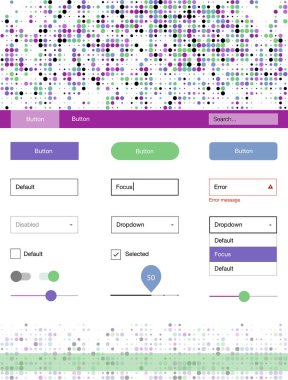 Işık Multicolor noktalar ile malzeme tasarım kiti vektör. Renkli UI/ux kiti ile üstbilgi küreler oluşuyordu. Web siteleri için basit renkli tasarım.