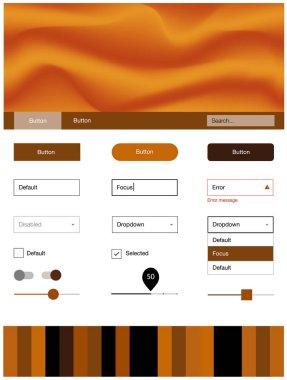 Koyu turuncu vektör tasarım UI kiti eğri daireler ile. Gradyan ile mermer tarzı kıvırcık illüstrasyon parlayan. Web siteleri, açılış sayfaları için güzel düzeni.