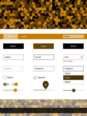 Koyu turuncu vektör tasarım UI kiti noktalı. Başlığını renkli gradyan daireler modern stil kılavuzu. Web siteleri, açılış sayfaları için güzel düzeni.