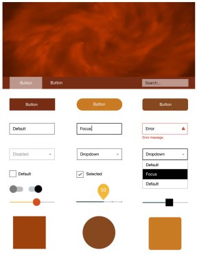 Koyu turuncu vektör UI kiti ile bulutlar ve yıldız. Web Kullanıcı arabirimi kiti ile onun üstbilgisindeki soyut degrade bulutlar. Açılış sayfanız için modern şablon.