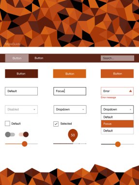 Üçgenler ile ışık turuncu vektör stil rehberi. Basit malzeme tasarım kiti ile üçgen renkli mozaik. Bu web siteleri için kullanabileceğiniz şablon.