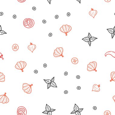 Işık turuncu vektör gurme mutfağı ile sorunsuz kapak. Gıda doodle tarzı ile güzel renkli resimde. Reklam, poster, afiş kafe ya da restoran için tasarım.