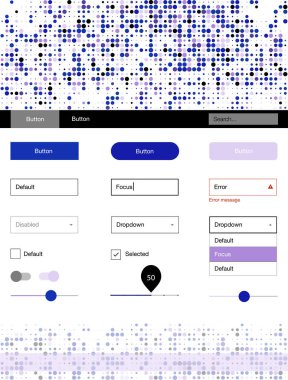 Koyu pembe, mavi daireler ile stil rehberi vektör. Basit malzeme tasarım kiti üstbilgisindeki renkli noktalar ile. Sen-ebilmek kullanma için açılış sayfaları bu şablonu.