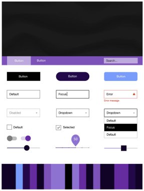 Koyu pembe, mavi UI kiti balonu şekiller ile vektör. Renkli resimde gradyan ile soyut memphis tarzı. Bu örnek açılış sayfanız için mu.
