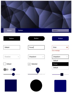 Koyu pembe, mavi web UI kiti poligonal tarzı vektör. Renkli UI/ux kiti üstbilgi ile üçgen oluşuyordu. Bu web siteleri için kullanabileceğiniz şablon.