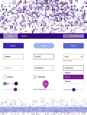 Koyu pembe, mavi noktalı UI kiti vektör. Web Kullanıcı arabirimi kiti başlığını soyut degrade daireler ile. Bu örnek açılış sayfanız için mu.