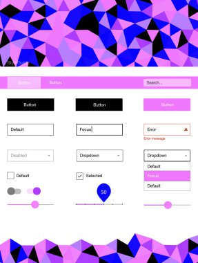 Pembe ışık, vektör stil rehberi üçgenler ile mavi. Web Kullanıcı arabirimi kiti ile onun üstbilgisindeki soyut degrade üçgenler. Web siteleri için basit renkli tasarım.