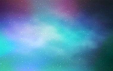 Açık Pembe, gökada yıldızlı mavi vektör arkaplan. Parlak astronomik yıldızlı parlak renkli çizimler. Astronomi web siteleri için desen.