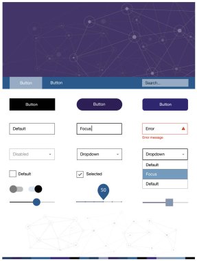 Koyu pembe, mavi tel kafes kiti kristalleri, daireler ile vektör. UI takımı tasarım renkli kristaller, soyut tarzda daireler. Bu örnek açılış sayfanız için mu.