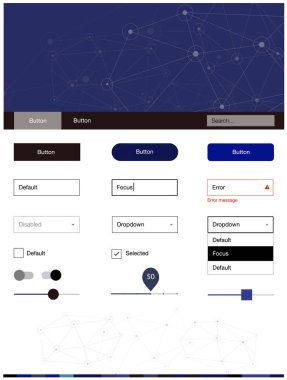 Açık mavi, kırmızı vektör tasarım UI kiti ile mozaik, daireler. UI takımı tasarım renkli kristaller, soyut tarzda daireler. Açılış sayfanız için modern şablon.