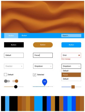 Açık mavi, sarı vektör UI kiti balonu şekiller ile. Bandy çizgilerle modern degrade soyut resim. Açılış sayfanız için modern şablon.