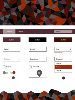 Koyu mavi, kırmızı web UI kiti poligonal tarzı vektör. UI Ux kiti başlığını poligonal renkli arka plan ile. Bu örnek açılış sayfanız için mu.