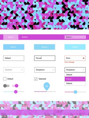Açık mavi, kırmızı vektör web UI kiti ile küreler. Basit malzeme tasarım kiti üstbilgisindeki renkli noktalar ile. Bu örnek açılış sayfanız için mu.