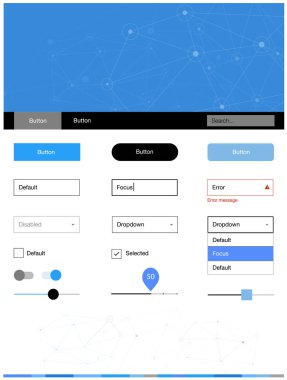 Hafif mavi vektör tasarım UI kiti mozaik, daireler ile. UI Ux kiti başlığını poligonal renkli arka plan ile. Sen-ebilmek kullanma için açılış sayfaları bu şablonu.