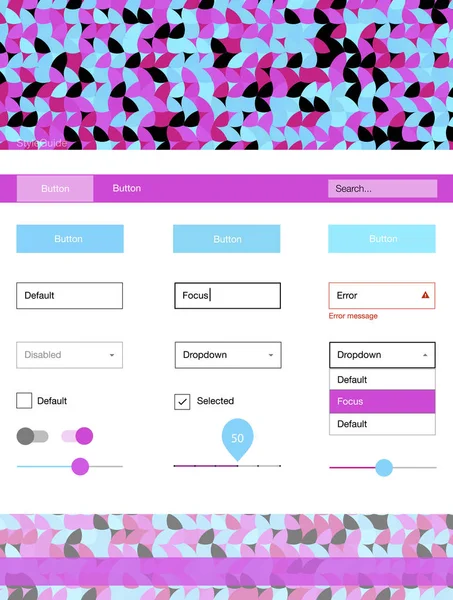 Açık mavi, kırmızı vektör web UI kiti ile küreler. Basit malzeme tasarım kiti üstbilgisindeki renkli noktalar ile. Bu örnek açılış sayfanız için mu.