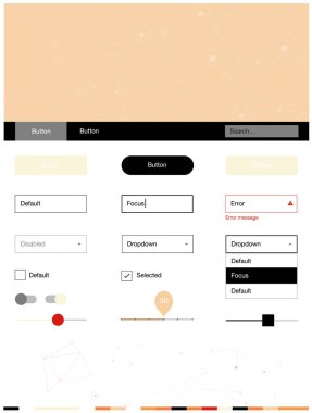 Işık turuncu vektör tel kafes kiti kristalleri, daireler ile. Renkli üçgen, daire basit malzeme tasarım kiti. Bu örnek açılış sayfanız için mu.