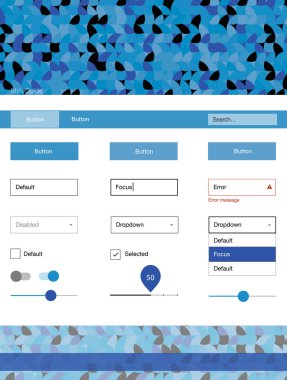 Hafif mavi vektör UI ux kiti daireler ile. Dekoratif UI takımı tasarım renkli noktalar ile soyut tarzda. Web siteleri, açılış sayfaları için güzel düzeni.