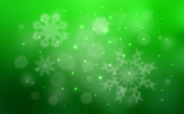 Diseño Vectorial Verde Claro Con Copos Nieve Brillantes Nieve Sobre — Archivo Imágenes Vectoriales