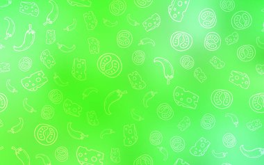 Işık yeşil vektör doku ile lezzetli aperatifler. Fast Food renkli gradyan ile bulanık arka plan üzerinde. Mutfakta yemek yemek için şablon.