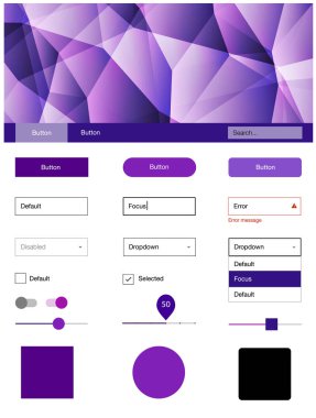 Işık mor, pembe vektör tasarım UI kiti ile mozaik. Web Kullanıcı arabirimi kiti ile onun üstbilgisindeki soyut degrade üçgenler. Web siteleri için basit renkli tasarım.