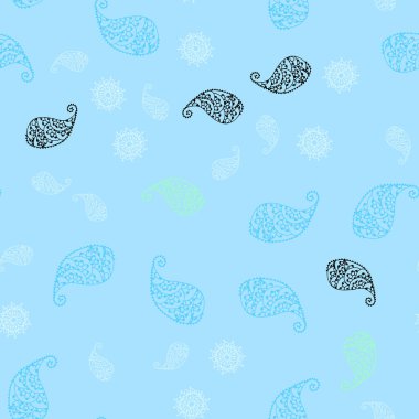 Açık mavi, yeşil vektör sorunsuz doğal arka plan ile yaprak ve çiçekler. Beyaz arka plan üzerinde kabataslak karalamalar. İşiniz için en iyi bulanık tasarım.