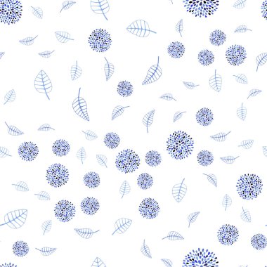 Yaprak ve çiçek ile mavi vektör sorunsuz doodle arka ışık. Renkli resimde doodle tarzı yaprakları, çiçekleri ile. Marka kitap tamamen yeni şablon.