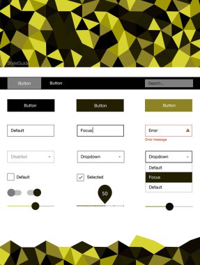 Koyu yeşil, sarı vektör UI ux kiti üçgen tarzı. Dekoratif UI takımı tasarım renkli kristaller ile soyut tarzda. Bu örnek için sitesidir.