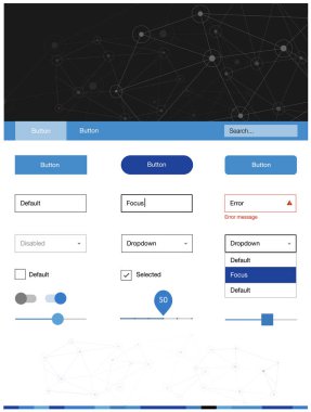Hafif mavi vektör UI kiti poligonal tarzı daireler ile. Üçgen, daire arka plan üzerinde Stil Kılavuzu. Bu örnek için sitesidir.