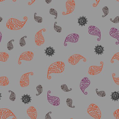 Koyu mavi, kırmızı yaprakları ve çiçekleri ile sorunsuz zarif duvar kağıdı vektör. Yaprakları doodle tarzı ile renkli soyut resimde. İşiniz için tamamen yeni bir tasarım.